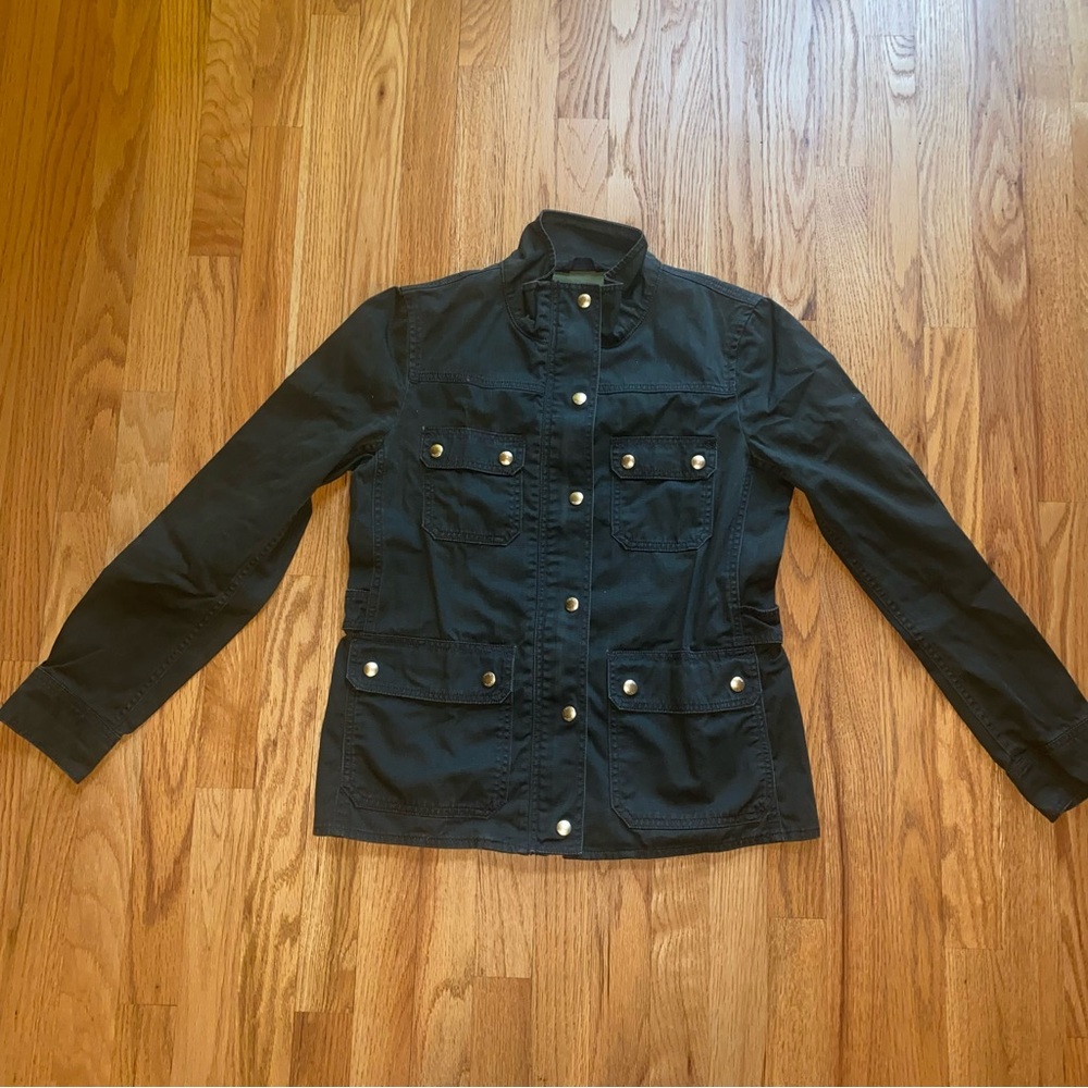 J. Crew Green Cotton Utility Jacket with Button Accents